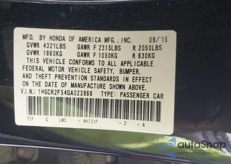 2016 Honda Accord Sport from USA, damaged, VIN 1HGCR2F54GA023966